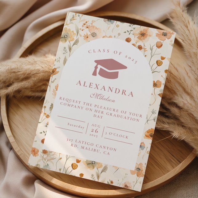 Minimal Wildflower Frame Graduation Invitation (Creator Uploaded)
