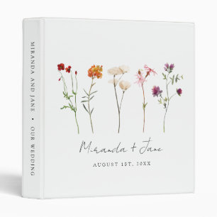 Minimal Wildflower Lesbian Pride Floral Wedding 3 Ring Binder