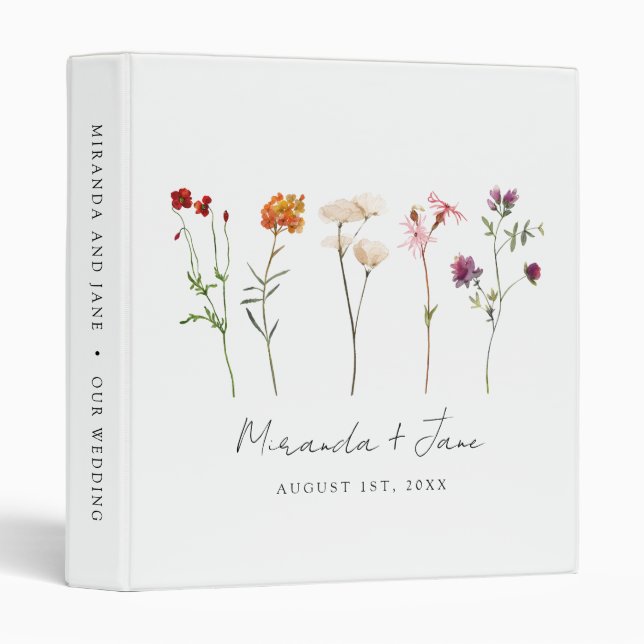 Minimal Wildflower Lesbian Pride Floral Wedding 3 Ring Binder (Front/Spine)