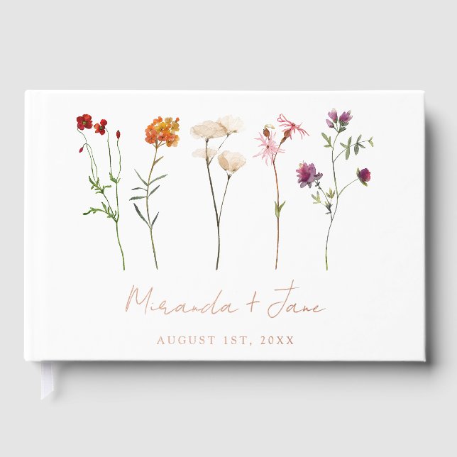 Minimal Wildflower Lesbian Pride Floral Wedding Foil Guest Book (Front)