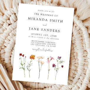 Minimal Wildflower Lesbian Pride Floral Wedding Invitation