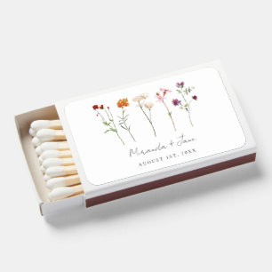 Minimal Wildflower Lesbian Pride Floral Wedding Matchboxes