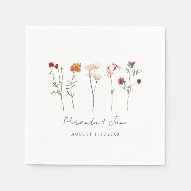 Minimal Wildflower Lesbian Pride Floral Wedding Napkins (Front)
