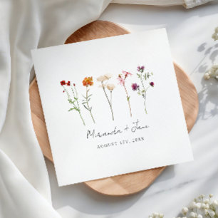 Minimal Wildflower Lesbian Pride Floral Wedding Napkins