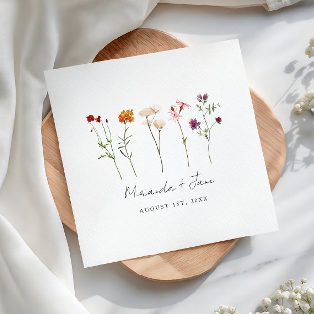Minimal Wildflower Lesbian Pride Floral Wedding Napkins (Creator Uploaded)