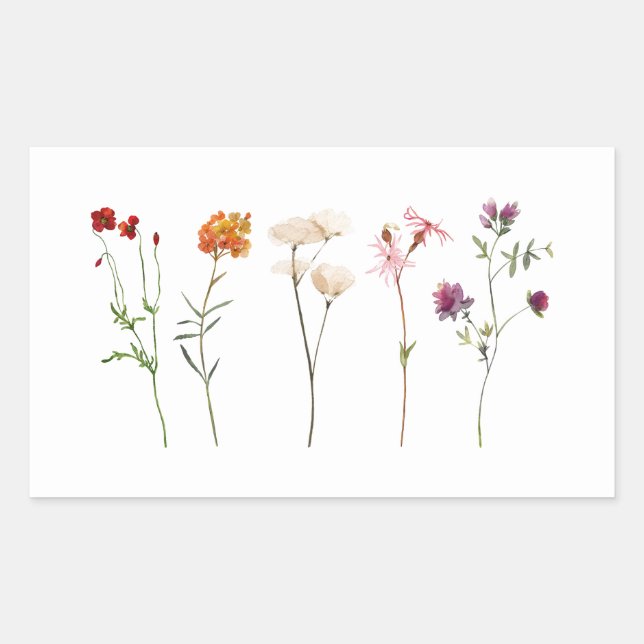 Minimal Wildflower Lesbian Pride Floral Wedding Rectangular Sticker (Front)