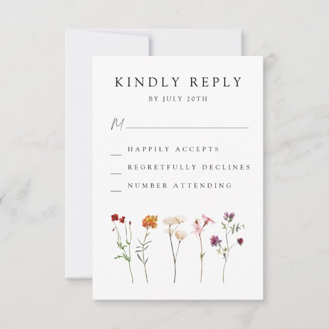 Minimal Wildflower Lesbian Pride Floral Wedding RSVP Card (Front)