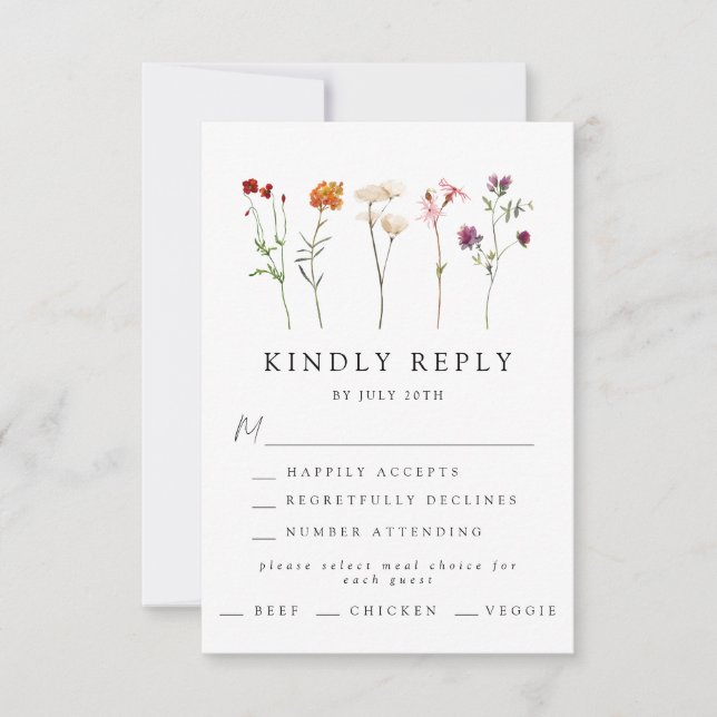 Minimal Wildflower Lesbian Pride Floral Wedding RSVP Card (Front)