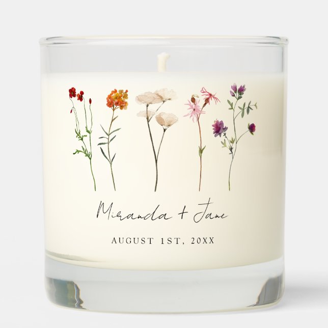 Minimal Wildflower Lesbian Pride Floral Wedding Scented Candle (Front)