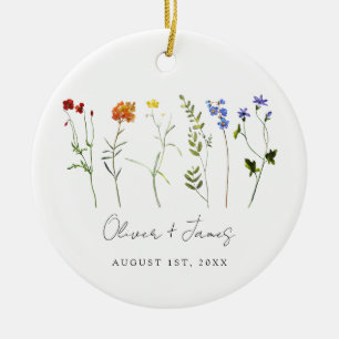 Minimal Wildflower LGBTQ Gay Pride Floral Wedding Ceramic Ornament