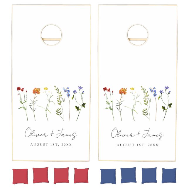 Minimal Wildflower LGBTQ Gay Pride Floral Wedding Cornhole Set (Set)