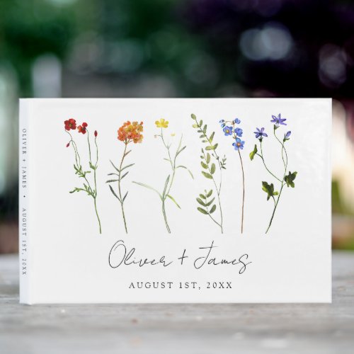 Minimal Wildflower LGBTQ Gay Pride Floral Wedding Guest Book