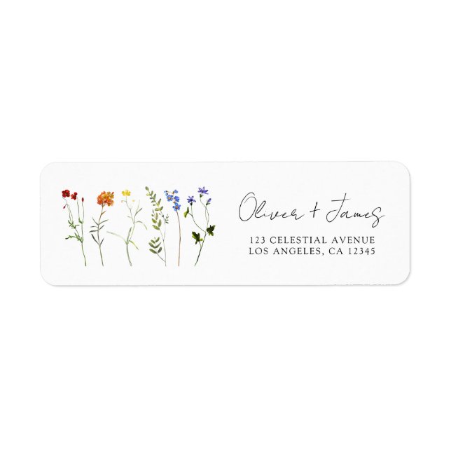 Minimal Wildflower LGBTQ Gay Pride Floral Wedding Label (Front)
