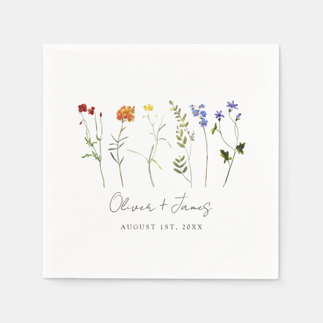 Minimal Wildflower LGBTQ Gay Pride Floral Wedding Napkins (Front)