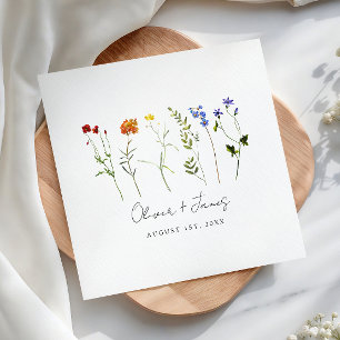 Minimal Wildflower LGBTQ Gay Pride Floral Wedding Napkins
