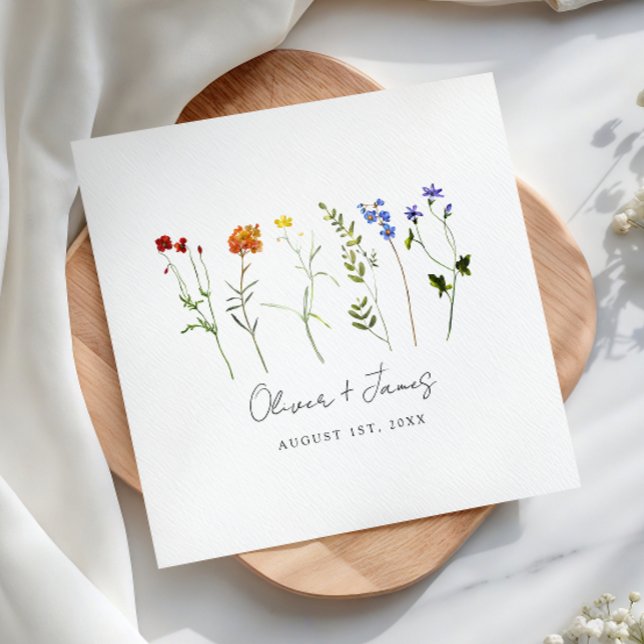 Minimal Wildflower LGBTQ Gay Pride Floral Wedding Napkins (Creator Uploaded)