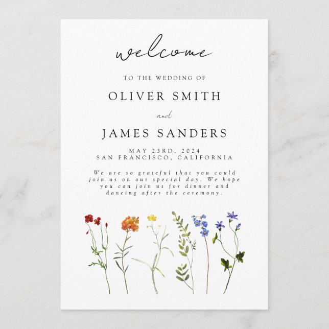 Minimal Wildflower LGBTQ Gay Pride Floral Wedding Program (Front)