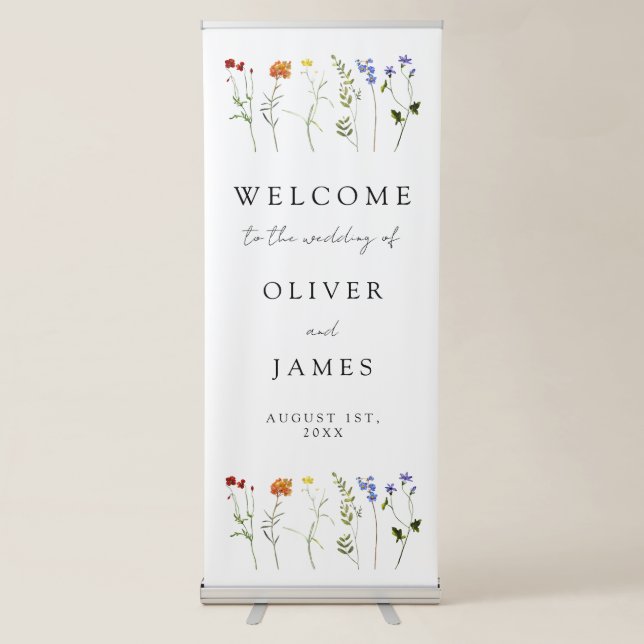 Minimal Wildflower LGBTQ Gay Pride Floral Wedding Retractable Banner (Front)
