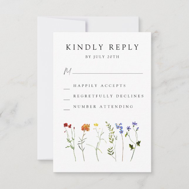 Minimal Wildflower LGBTQ Gay Pride Floral Wedding RSVP Card (Front)