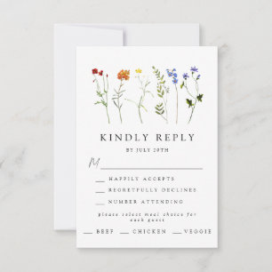 Minimal Wildflower LGBTQ Gay Pride Floral Wedding RSVP Card