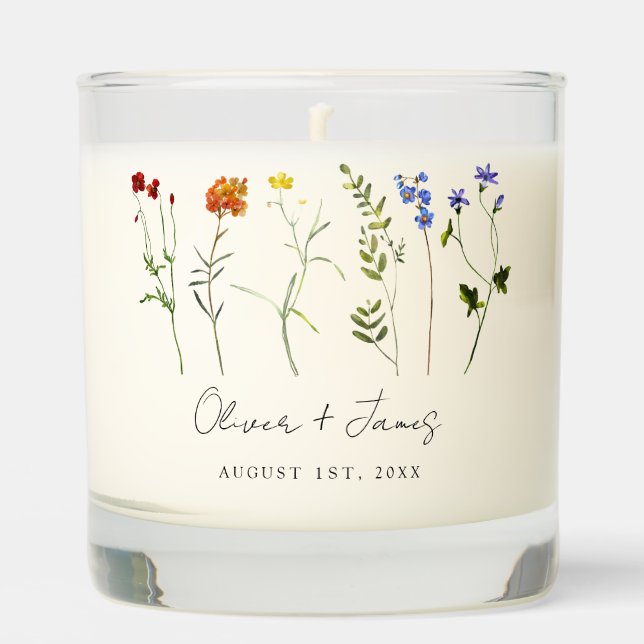 Minimal Wildflower LGBTQ Gay Pride Floral Wedding Scented Candle (Front)