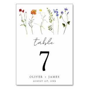 Minimal Wildflower LGBTQ Gay Pride Floral Wedding Table Number