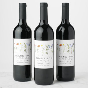 Minimal Wildflower LGBTQ Gay Pride Floral Wedding Wine Label