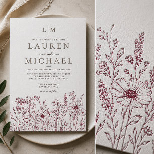 Minimal Wildflower Meadow Wedding Letterpress Invitation