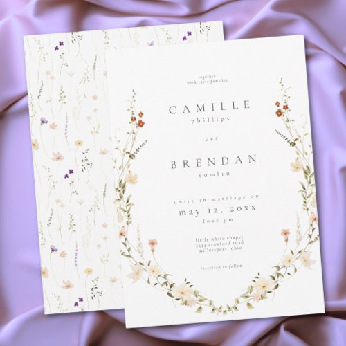 Minimal Wildflower Romantic Botanical Wedding Invitation