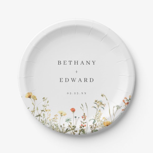 Minimal Wildflower Wedding Paper Plates (Front)