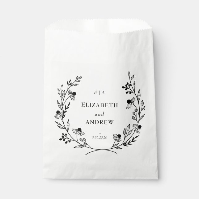 Minimal Wildflower | Wreath Wedding Favor Bag (Front)
