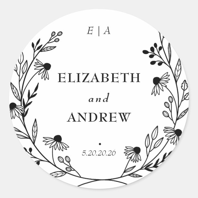 Minimal Wildflower | Wreath Wedding Favor Stickers (Front)