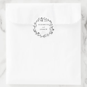 Minimal Wildflower Wreath Wedding Favor Stickers