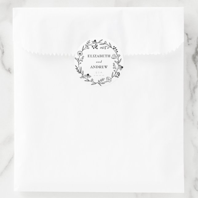 Minimal Wildflower | Wreath Wedding Favor Stickers (Bag)