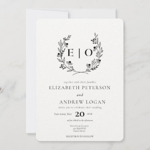 Minimal Wildflower   Wreath Wedding Invitation