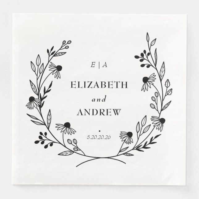 Minimal Wildflower | Wreath Wedding Paper Dinner Napkins (Front)
