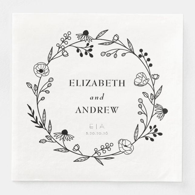 Minimal Wildflower | Wreath Wedding Paper Dinner Napkins (Front)