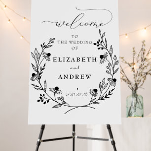 Minimal Wildflower Wreath Wedding Welcome Sign