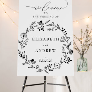 Minimal Wildflower   Wreath Wedding Welcome Sign