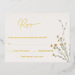 Minimal Wildflowers Floral Simple RSVP Real Gold Foil Invitation Postcard