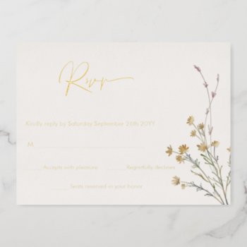 Minimal Wildflowers Floral Simple Rsvp Real Gold Foil Invitation Postcard by rusticwedding at Zazzle