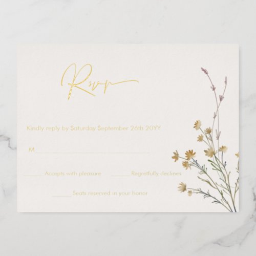 Minimal Wildflowers Floral Simple RSVP Real Gold Foil Invitation Postcard