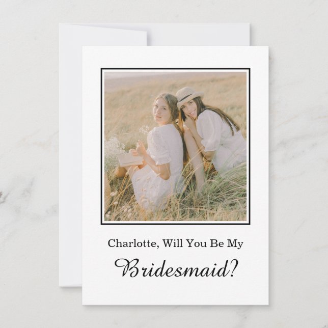 Minimal Will You Be My Bridesmaid Photo Card (Front)