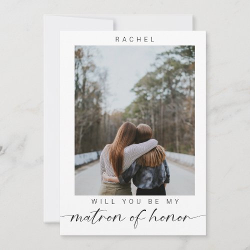 Minimal Will you be my Matron of Honor Photo Chic  Invitation