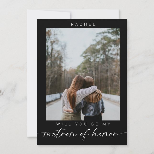 Minimal Will you be my Matron of Honor Photo Chic  Invitation (Front)