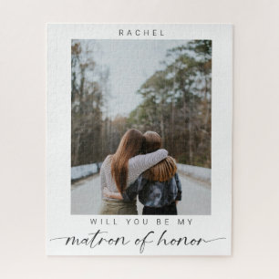Minimal Will you be my Matron of Honor Photo Chic Jigsaw Puzzle