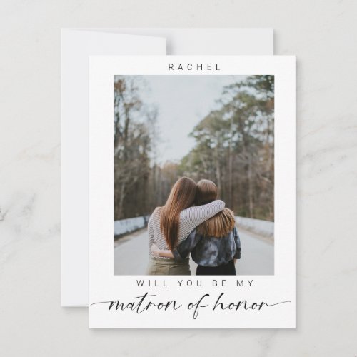 Minimal Will you be my Matron of Honor Photo Chic Postcard