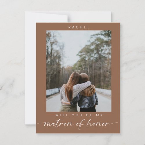 Minimal Will you be my Matron of Honor Photo Chic Postcard