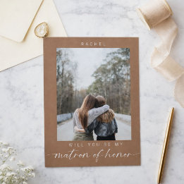 Minimal Will you be my Matron of Honor Photo Chic Postcard