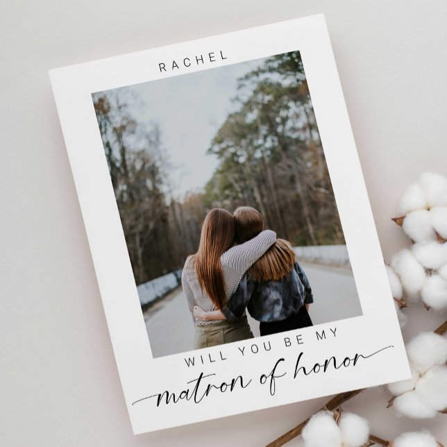 Minimal Will you be my Matron of Honor Photo Chic Postcard (Creator Uploaded)